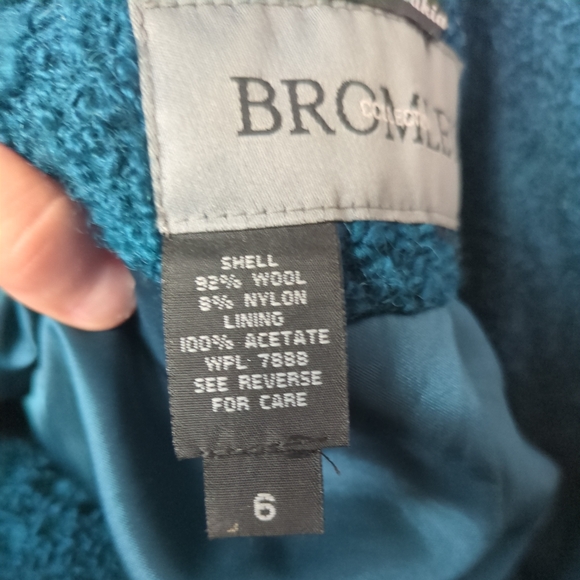 Bromley Teal Boucle Wool Blend Dressy Coat Size 6 Satin Lining Longer Length - Picture 7 of 8